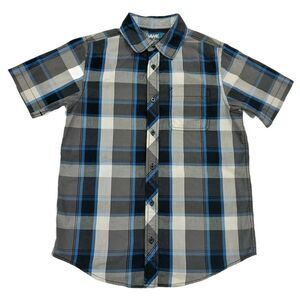 Hawk Plaid Shirt Youth XL 14-16 Gray Button Up Short Sleeve Casual